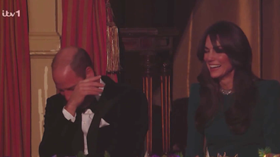 Prince William was seen wiping away tears of laughter during the Royal Variety Performance.
