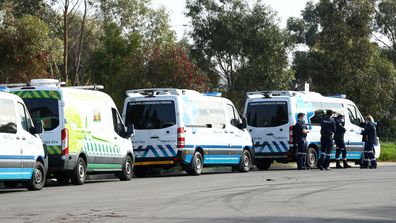  Medical transport workers prepare to enter the Epping Aged Care Home on July 29, 2020 in Melbourne, Australia. 