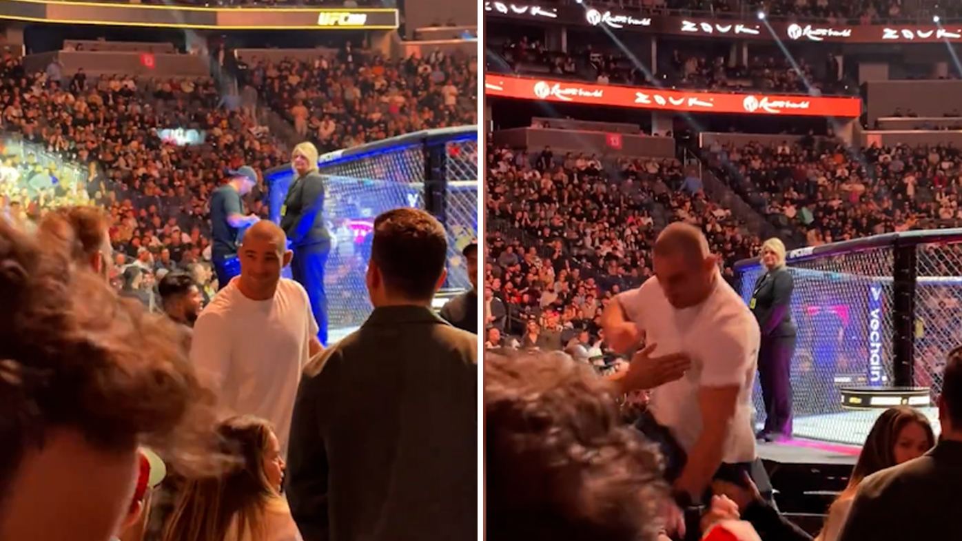 Sean Strickland and Dricus du Plessis brawl in the crowd of UFC 296