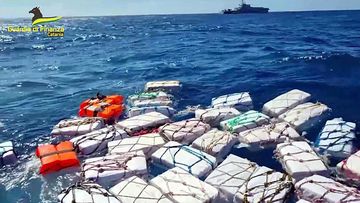 Police spotted the cocaine during a routine surveillance flight off the eastern coast of Sicily on Sunday.