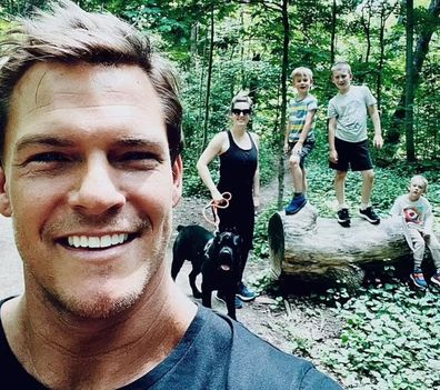 Alan Ritchson with wife Catherine and three sons Calem, nine, Edan, seven, and Amory, six.
