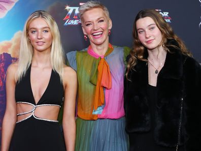 Jessica Rowe (c) and daughters attend the Sydney premiere of Thor: Love And Thunder at Hoyts Entertainment Quarter on June 27, 2022 in Sydney, Australia. (Photo by Lisa Maree Williams/Getty Images)