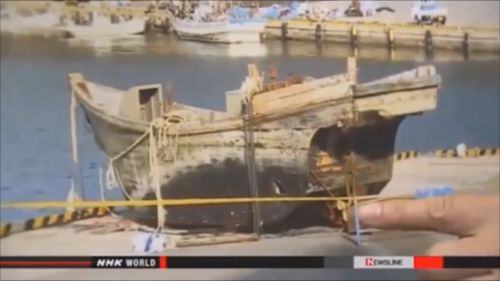 A beached "ghost ship". (NHK)