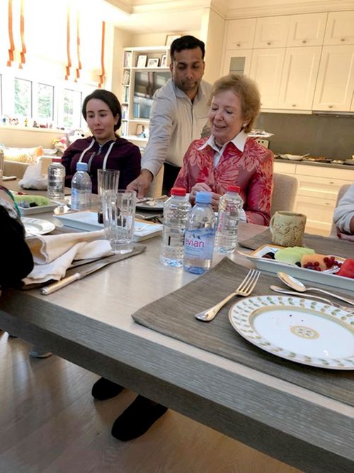 Sheikha Latifa bint Mohammed Al Maktoum eats a meal with former UN High Commissioner for Human Rights Mary Robinson.