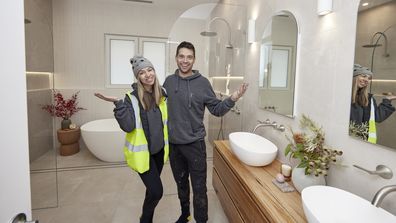 The Block 2022 Rachel and Ryan Main Bathroom Week 1 Season 18