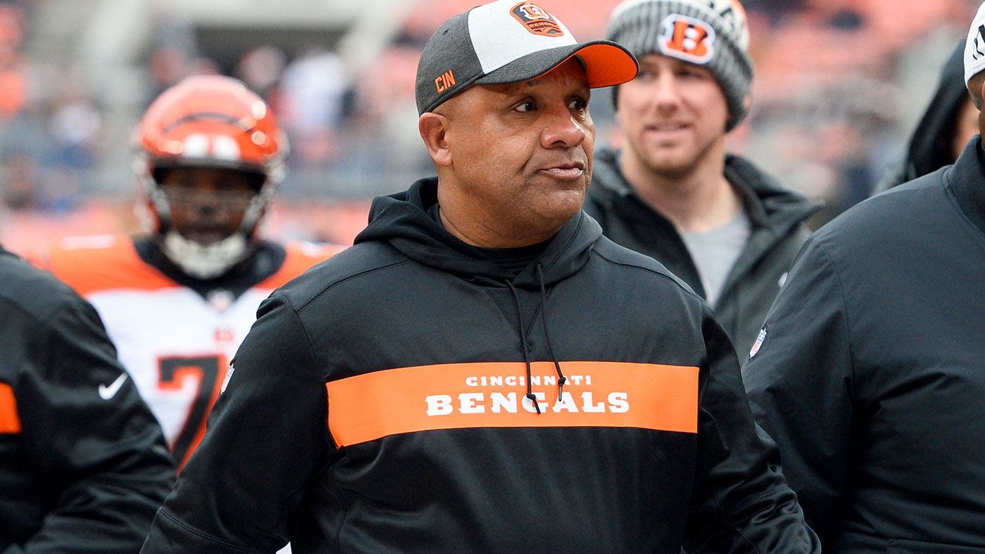  Hue Jackson walks off the field prior to a game against the Cleveland Browns