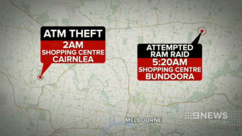 Ram-raids happened about three hours apart, in Bundoora and Cairnlea. (9NEWS)