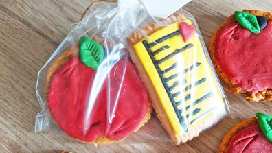 Apple and ruler decorated cookies for the teacher