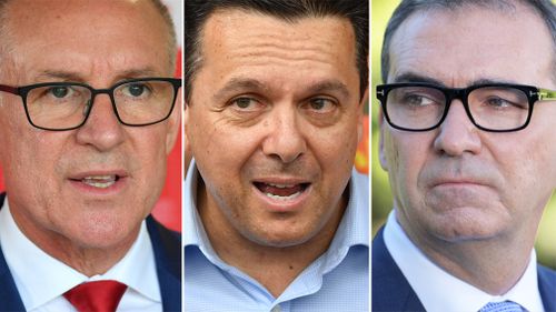 Labor Premier Jay Weatherill, SA-BEST leader Nick Xenophon and Opposition Leader Steven Marshall. (AAP)