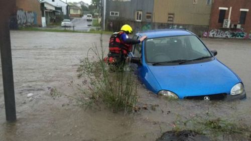 A submerged car in Wallsend, Newcastle. (NSW Fire and Rescue)
