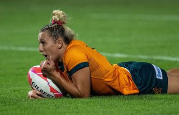 Teagan Levi of Australia reacts after scoring a try in the final.
