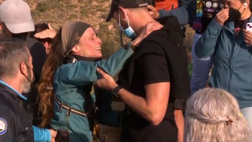 Beatriz Flamini, 50, of Madrid, left the cave in southern Spain after being told by supporters that she had completed the feat she set out to accomplish.