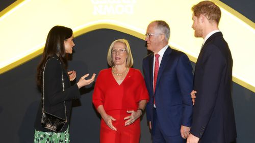 Prince Harry and Meghan Markle received Invictus Games jackets from Mr Turnbull. (AAP)