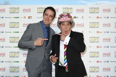 Samuel Johnson and Molly Meldrum arrive ahead of the Australian LGBTI Awards 2017 at Sydney Opera House on March 2, 2017 in Sydney, Australia. 