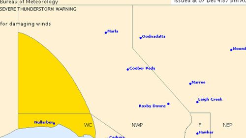 Severe thunderstorm warning for damaging winds issued for parts of South Australia's west coast