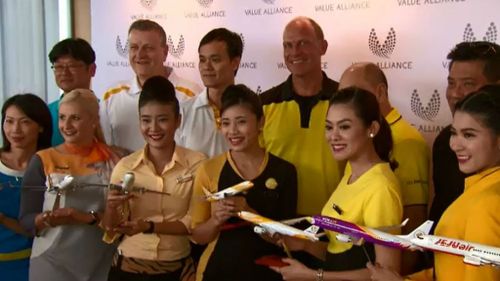 Staff from the eight airlines in Singapore today. (9NEWS)