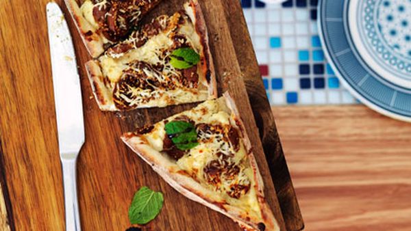 Haloumi, ricotta and peppered fig pide