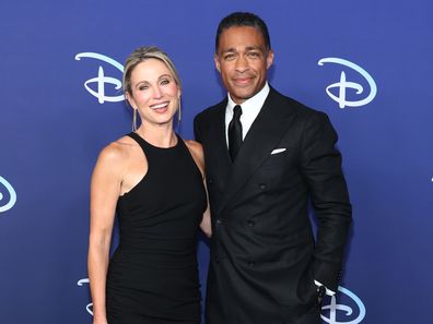 Amy Robach and TJ Holmes attend the 2022 ABC Disney Upfront at Basketball City - Pier 36 - South Street on May 17, 2022 in New York City.