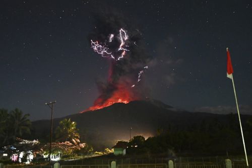 Mount Lewotobi Laki-Laki during an eruption
