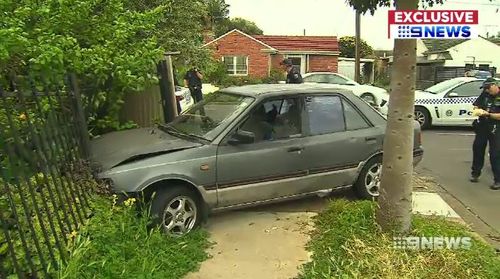 The Holden Commodore crashed into a fence on Bray Street after the police pursuit.