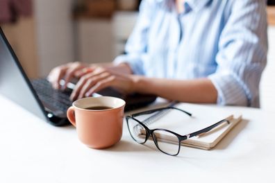 Woman working from home office