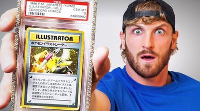 Logan Paul with most expensive Pokémon card. 