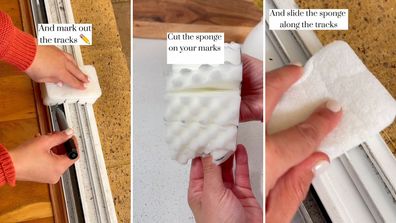 Cleaning hack: Mum uses sliced sponge to clean sliding door tracks