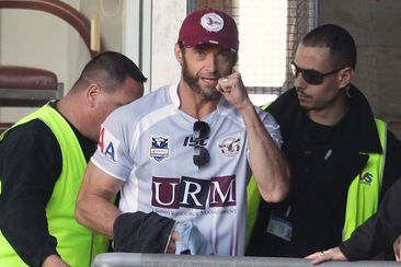 Hugh Jackman spotted in the crowds at a Manly Sea Eagles vs Newcastle Knights NRL game at Brookvale Oval.