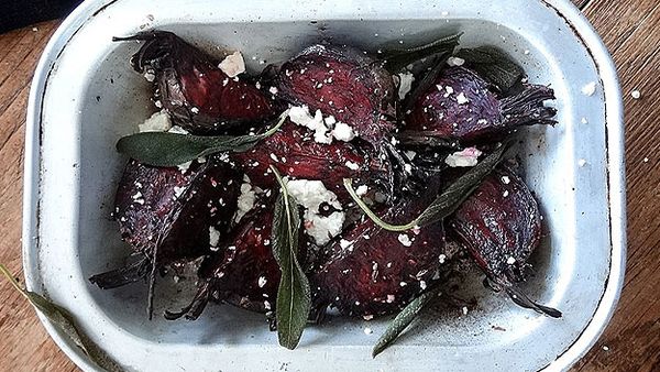 Beetroot and feta salad with crispy sage