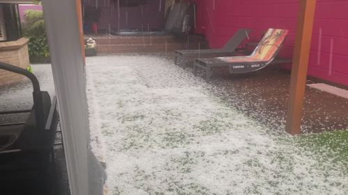 Glenmore Park in Sydney's west covered in a blanket of hail.