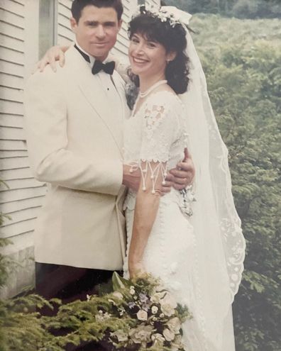 Treat Williams and Pam Van Sant on their wedding day in 1998.