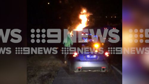 The truck burst into flames on the M1 Pacific Motorway at Morisset this morning.