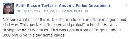 Faith Taylor posted the photo to the local police department's Facebook page. (Facebook)