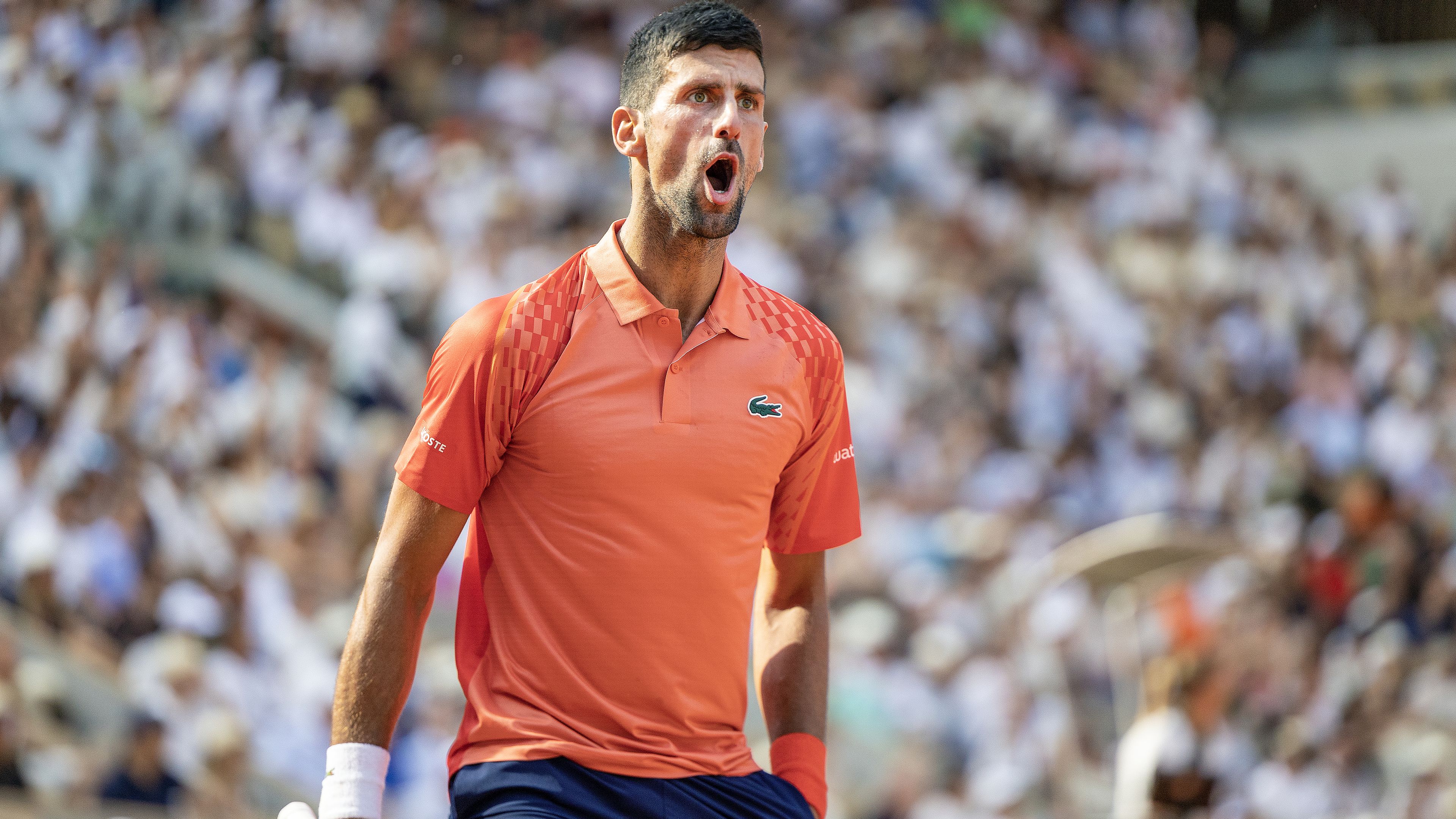 Novak Djokovic of Serbia reacts during his match against Carlos Alcaraz of Spain.