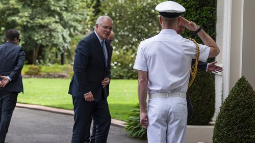 The Prime Minister arrives at Government House to meet Governor General David Hurley to ask him to dissolve parliament and call an election.