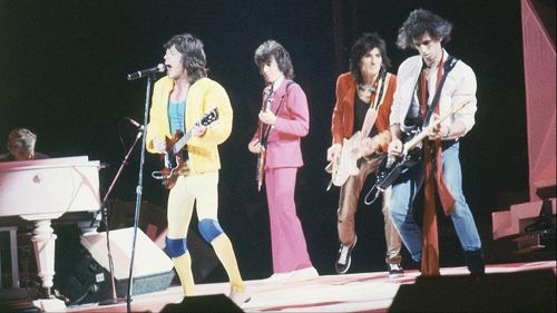 Keith Richards (far right) performs with the Rolling Stones at Madison Square Garden in New York in 1981.