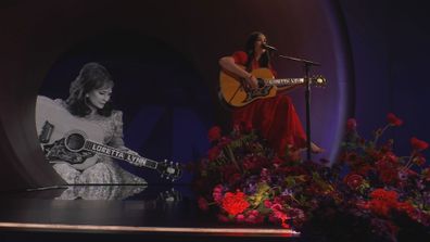 Kasey Musgraves performs during In Memoriam segment of the 2023 Grammy Awards.