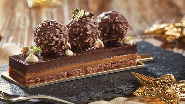 The Rocher delight bar with salted caramel and hazelnut ganache by Reynold Poernomo for Ferrero