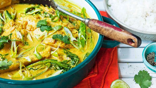 Turmeric and coconut poached barramundi