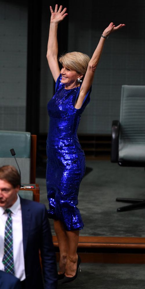 Julie Bishop in a celebratory mood on Budget night.