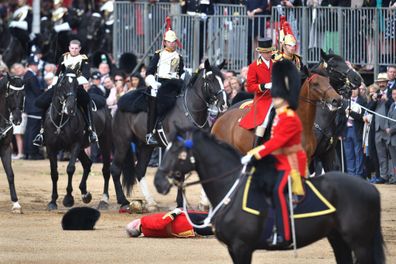 soldier falls off horse at trooping the colour 