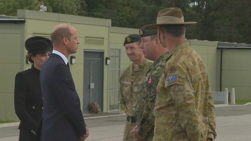 Prince William and Princess Catherine meet with Commonwealth troops who will be involved in the Queen's state funeral.