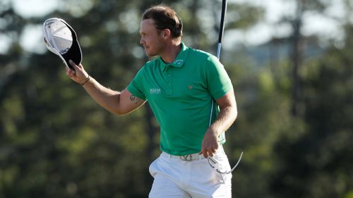 Danny Willett after his final putt on the eighteenth hole during the final round of the 2016 Masters Tournament at the Augusta National Golf Club in Augusta, Georgia, USA. (AP)