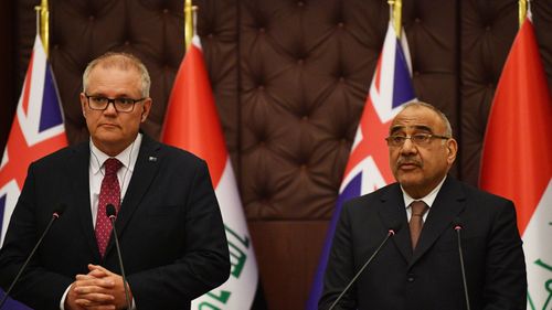 Australian Prime Minister Scott Morrison with the Iraqi Prime Minister Adil Abdul-Mahdi during bilateral meetings at the Prime Minister's Palace in Baghdad, Iraq.