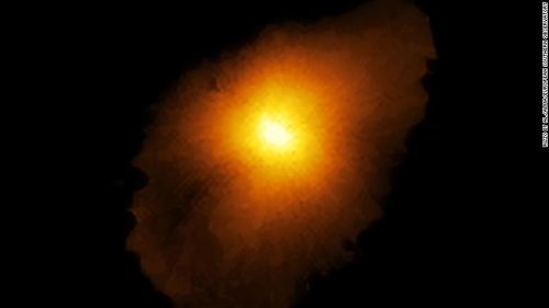 The research team reconstructed the distant galaxy's true shape, shown here, and the motion of its gas from the ALMA data using a new computer modelling technique.