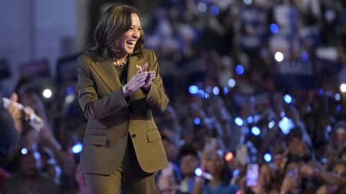 Democratic presidential nominee Vice President Kamala Harris arrives for a campaign appearance Sunday, Sept. 29, 2024, in Las Vegas. (AP Photo/Sam Morris)