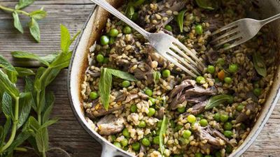 Recipe:&nbsp;<a href="http://kitchen.nine.com.au/2017/08/03/12/39/lamb-shanks-with-barley-garden-peas-and-mint" target="_top" draggable="false">Lamb shanks with barley, garden peas and mint</a>