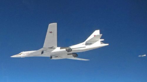 Two Russian Blackjack Tupolev Tu-160 long-range bombers were tracked by a British Royal Air Force (RAF) Typhoon aircraft in January 2018.