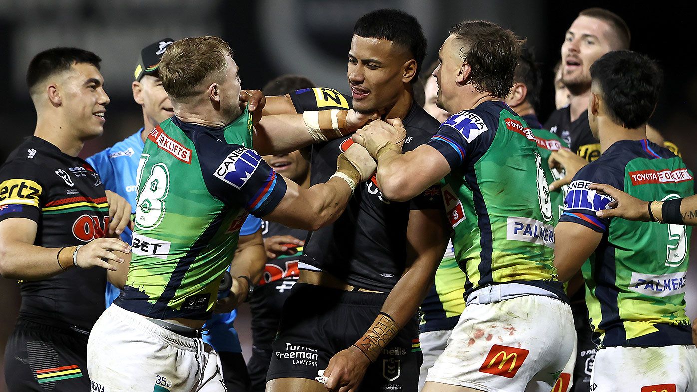 Fuming referee slams 'garbage' scenes as Raiders and Panthers brawl after final whistle
