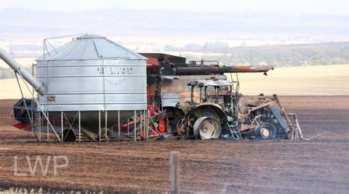 Farm equipment razed by the fire. (Image courtesy of Levi Williams)